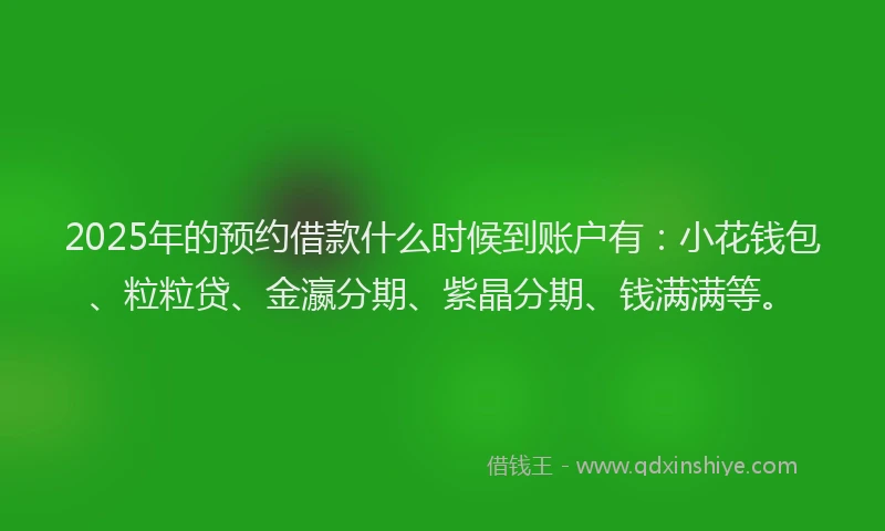 2025年的预约借款什么时候到账户有：小花钱包、粒粒贷、金瀛分期、紫晶分期、钱满满等。
