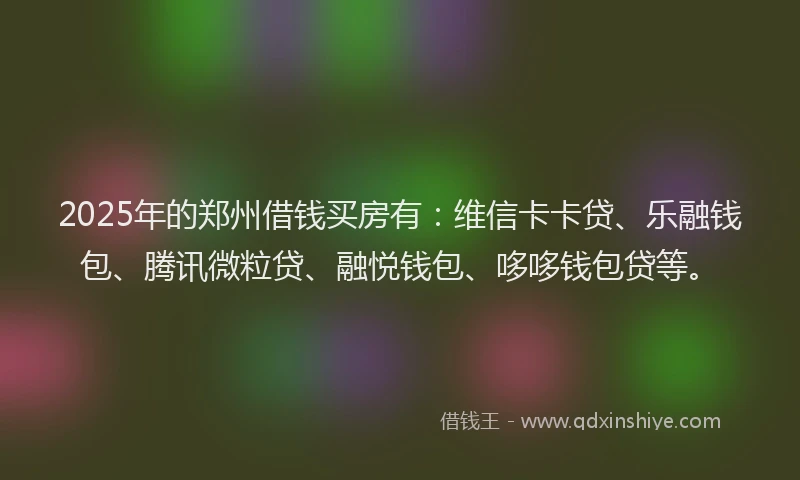 2025年的郑州借钱买房有：维信卡卡贷、乐融钱包、腾讯微粒贷、融悦钱包、哆哆钱包贷等。