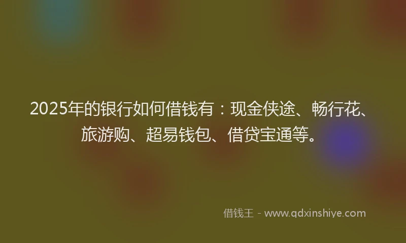 2025年的银行如何借钱有：现金侠途、畅行花、旅游购、超易钱包、借贷宝通等。