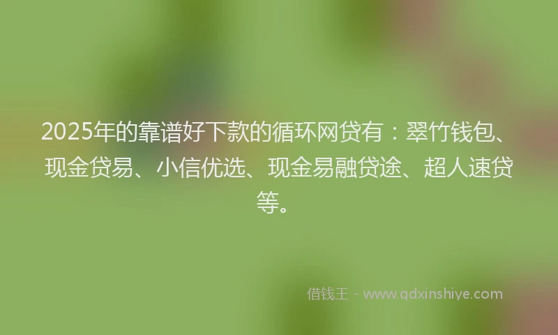 2025年的靠谱好下款的循环网贷有：翠竹钱包、现金贷易、小信优选、现金易融贷途、超人速贷等。