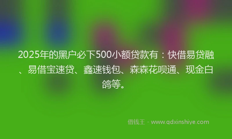 2025年的黑户必下500小额贷款有：快借易贷融、易借宝速贷、鑫速钱包、森森花呗通、现金白鸽等。