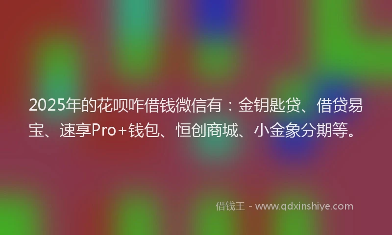 2025年的花呗咋借钱微信有：金钥匙贷、借贷易宝、速享Pro+钱包、恒创商城、小金象分期等。