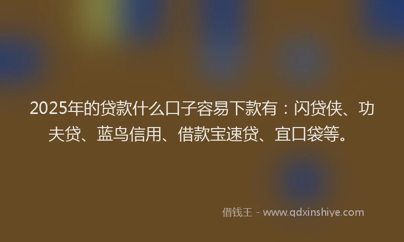 2025年的贷款什么口子容易下款有：闪贷侠、功夫贷、蓝鸟信用、借款宝速贷、宜口袋等。