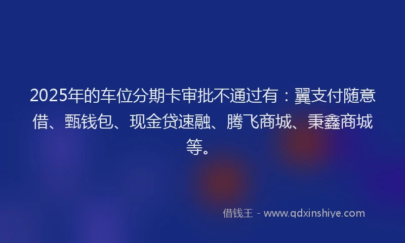2025年的车位分期卡审批不通过有：翼支付随意借、甄钱包、现金贷速融、腾飞商城、秉鑫商城等。