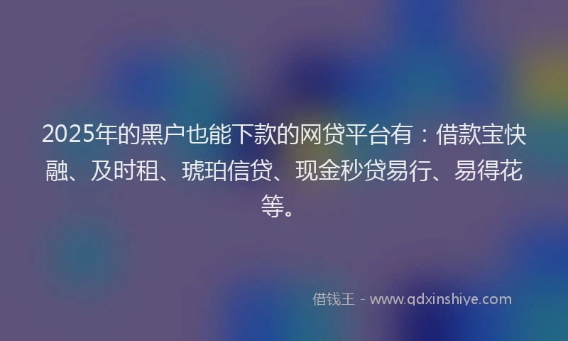 2025年的黑户也能下款的网贷平台有：借款宝快融、及时租、琥珀信贷、现金秒贷易行、易得花等。