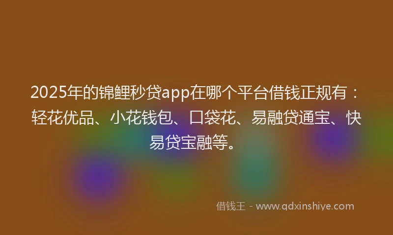 2025年的锦鲤秒贷app在哪个平台借钱正规有：轻花优品、小花钱包、口袋花、易融贷通宝、快易贷宝融等。