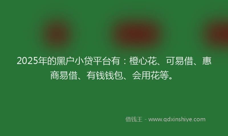2025年的黑户小贷平台有：橙心花、可易借、惠商易借、有钱钱包、会用花等。