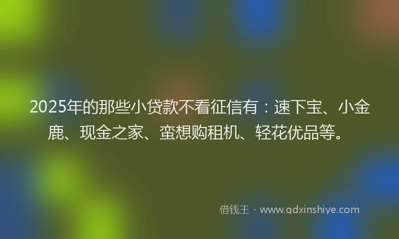 2025年的那些小贷款不看征信有：速下宝、小金鹿、现金之家、蛮想购租机、轻花优品等。