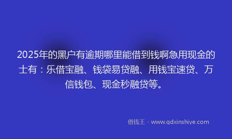 2025年的黑户有逾期哪里能借到钱啊急用现金的士有：乐借宝融、钱袋易贷融、用钱宝速贷、万信钱包、现金秒融贷等。
