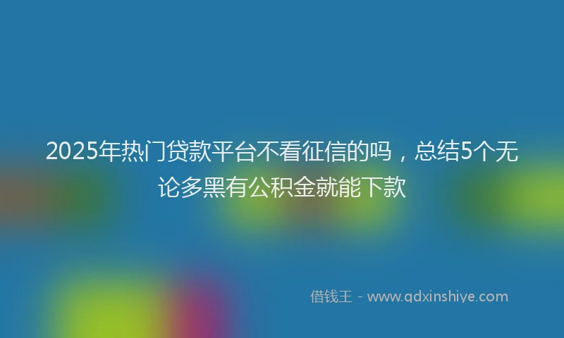 2025年热门贷款平台不看征信的吗，总结5个无论多黑有公积金就能下款