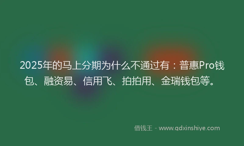 2025年的马上分期为什么不通过有：普惠Pro钱包、融资易、信用飞、拍拍用、金瑞钱包等。