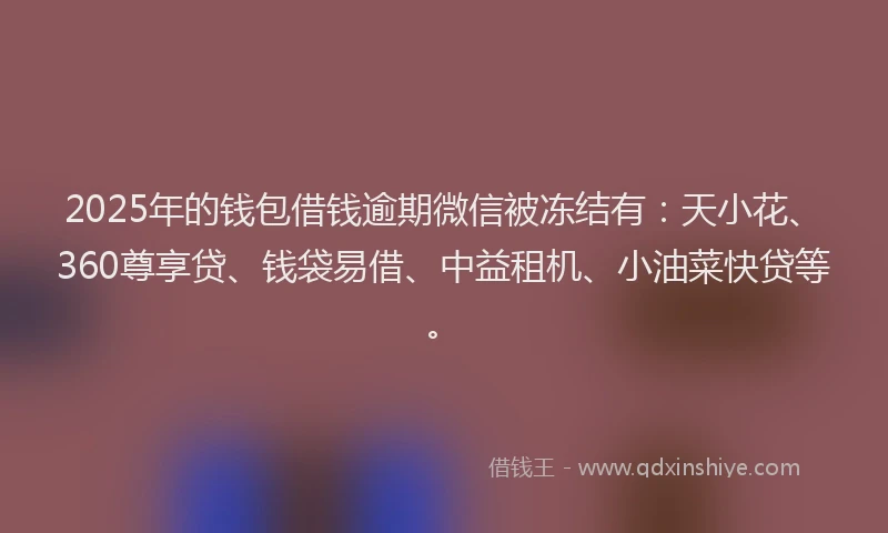 2025年的钱包借钱逾期微信被冻结有：天小花、360尊享贷、钱袋易借、中益租机、小油菜快贷等。