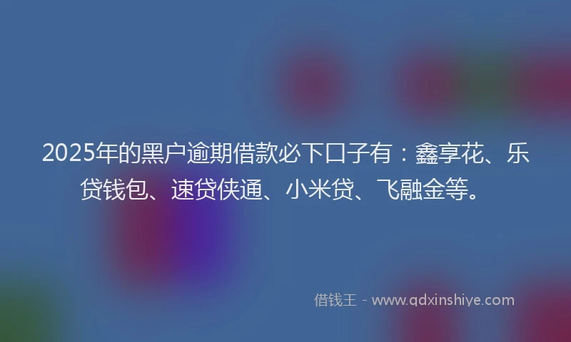2025年的黑户逾期借款必下口子有：鑫享花、乐贷钱包、速贷侠通、小米贷、飞融金等。
