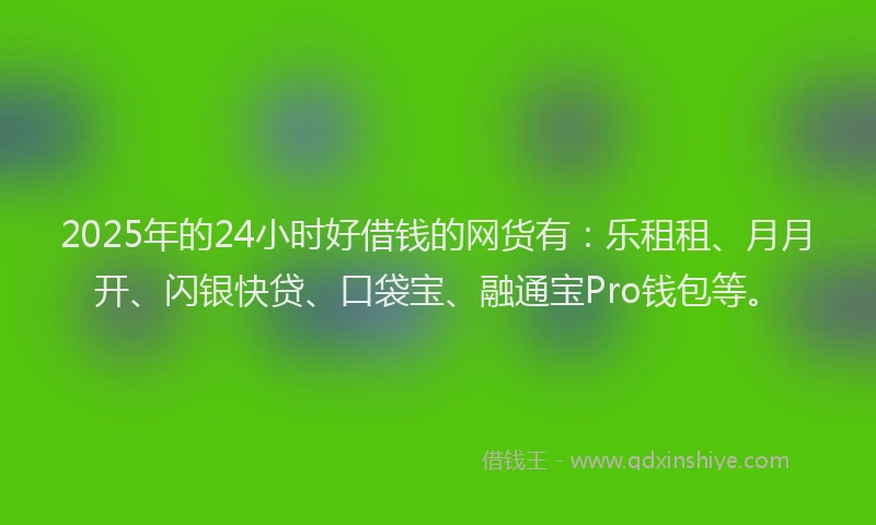 2025年的24小时好借钱的网货有：乐租租、月月开、闪银快贷、口袋宝、融通宝Pro钱包等。