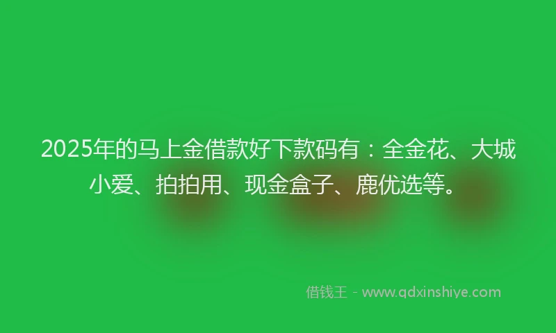 2025年的马上金借款好下款码有：全金花、大城小爱、拍拍用、现金盒子、鹿优选等。
