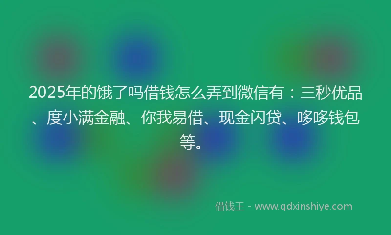 2025年的饿了吗借钱怎么弄到微信有：三秒优品、度小满金融、你我易借、现金闪贷、哆哆钱包等。