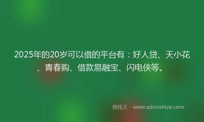 2025年的20岁可以借的平台有：好人贷、天小花、青春购、借款易融宝、闪电侠等。