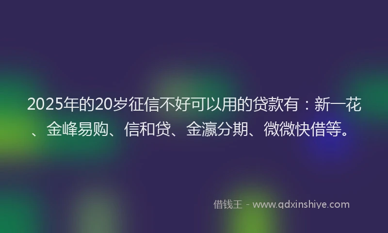 2025年的20岁征信不好可以用的贷款有：新一花、金峰易购、信和贷、金瀛分期、微微快借等。