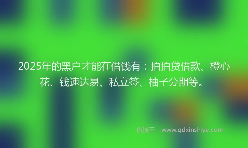 2025年的黑户才能在借钱有：拍拍贷借款、橙心花、钱速达易、私立签、柚子分期等。