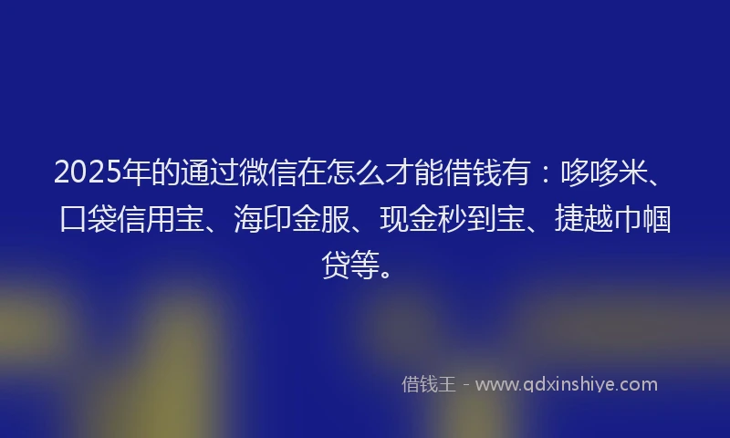 2025年的通过微信在怎么才能借钱有：哆哆米、口袋信用宝、海印金服、现金秒到宝、捷越巾帼贷等。