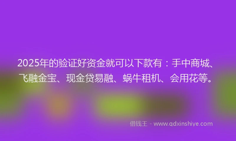 2025年的验证好资金就可以下款有：手中商城、飞融金宝、现金贷易融、蜗牛租机、会用花等。
