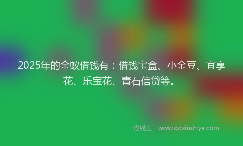 2025年的金蚁借钱有：借钱宝盒、小金豆、宜享花、乐宝花、青石信贷等。