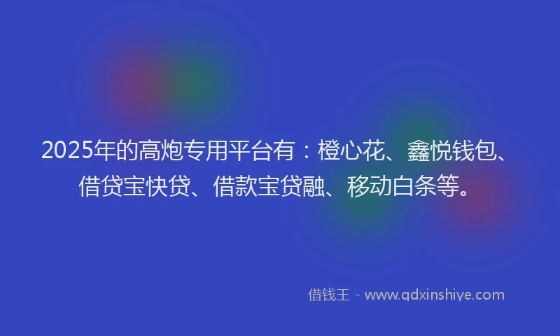 2025年的高炮专用平台有：橙心花、鑫悦钱包、借贷宝快贷、借款宝贷融、移动白条等。
