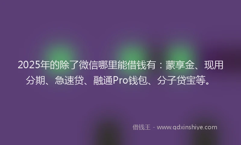 2025年的除了微信哪里能借钱有：蒙享金、现用分期、急速贷、融通Pro钱包、分子贷宝等。