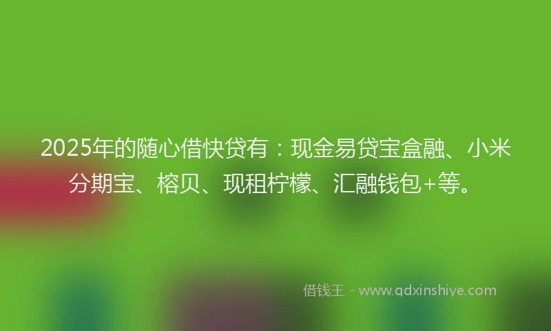 2025年的随心借快贷有：现金易贷宝盒融、小米分期宝、榕贝、现租柠檬、汇融钱包+等。