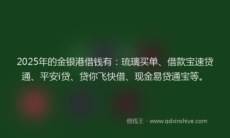 2025年的金银港借钱有：琉璃买单、借款宝速贷通、平安i贷、贷你飞快借、现金易贷通宝等。
