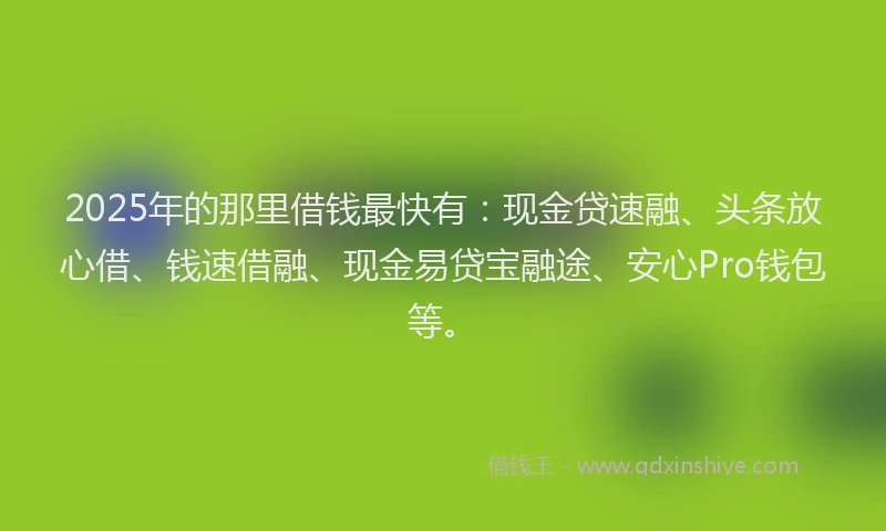 2025年的那里借钱最快有：现金贷速融、头条放心借、钱速借融、现金易贷宝融途、安心Pro钱包等。