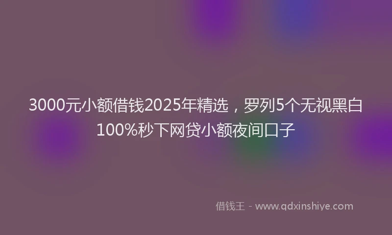 3000元小额借钱2025年精选，罗列5个无视黑白100%秒下网贷小额夜间口子