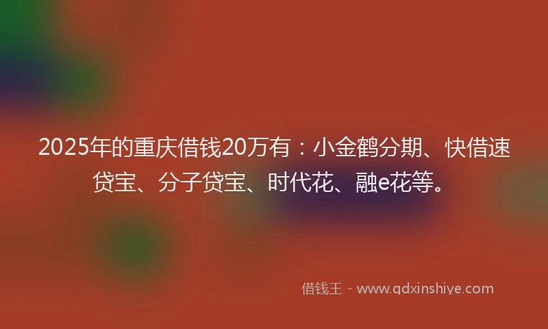 2025年的重庆借钱20万有：小金鹤分期、快借速贷宝、分子贷宝、时代花、融e花等。