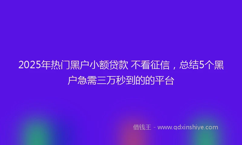 2025年热门黑户小额贷款 不看征信，总结5个黑户急需三万秒到的的平台