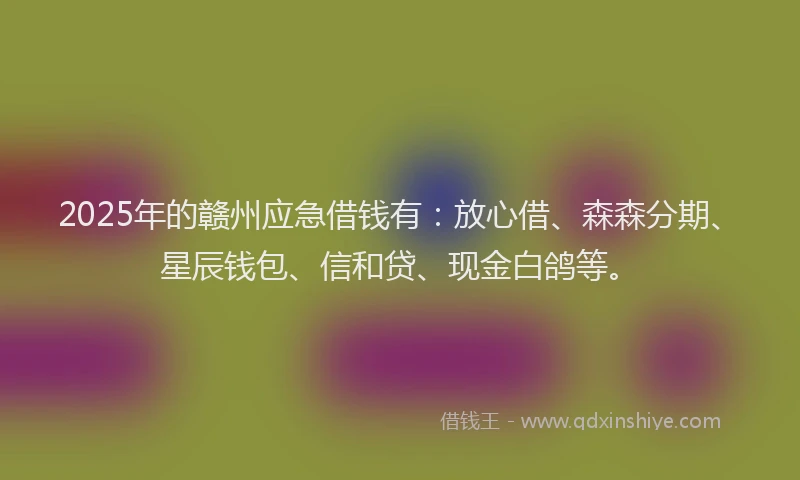 2025年的赣州应急借钱有：放心借、森森分期、星辰钱包、信和贷、现金白鸽等。