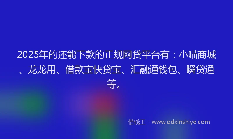 2025年的还能下款的正规网贷平台有：小喵商城、龙龙用、借款宝快贷宝、汇融通钱包、瞬贷通等。