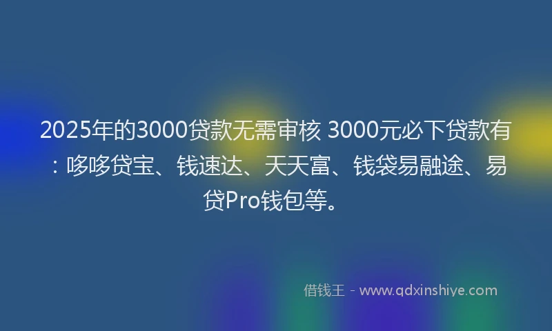 2025年的3000贷款无需审核 3000元必下贷款有：哆哆贷宝、钱速达、天天富、钱袋易融途、易贷Pro钱包等。