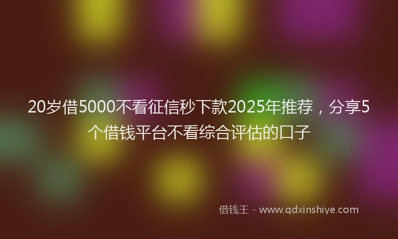 20岁借5000不看征信秒下款2025年推荐，分享5个借钱平台不看综合评估的口子