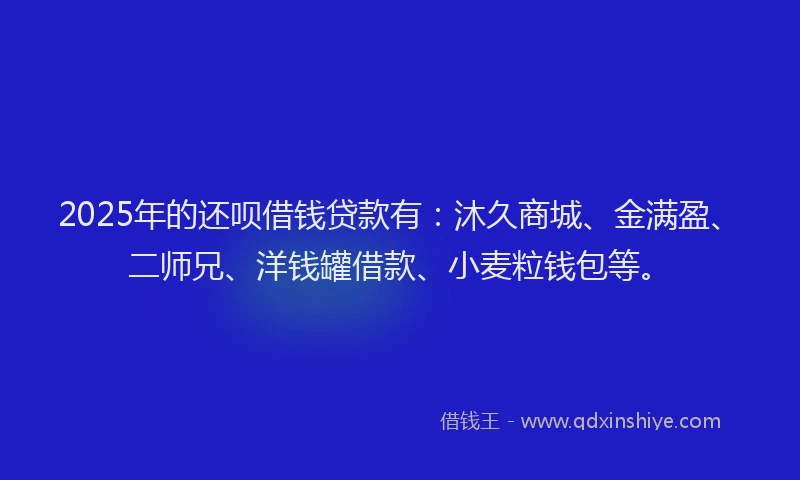 2025年的还呗借钱贷款有：沐久商城、金满盈、二师兄、洋钱罐借款、小麦粒钱包等。