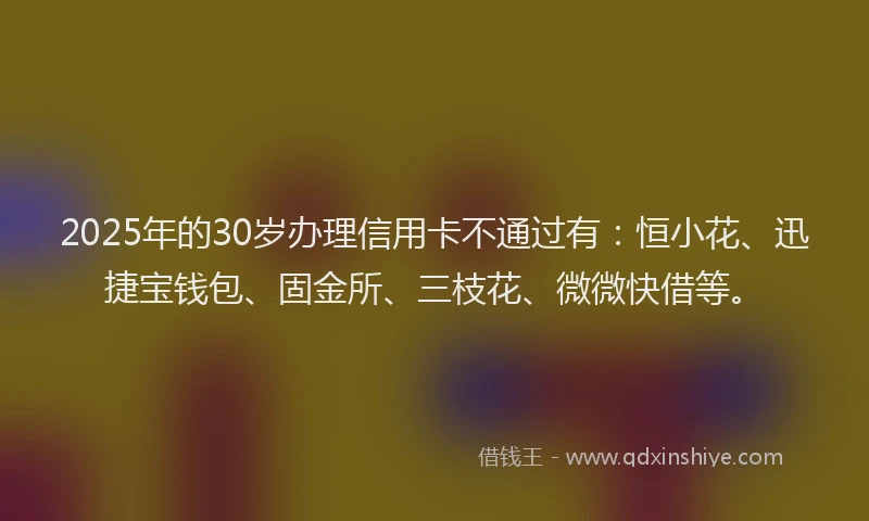 2025年的30岁办理信用卡不通过有：恒小花、迅捷宝钱包、固金所、三枝花、微微快借等。