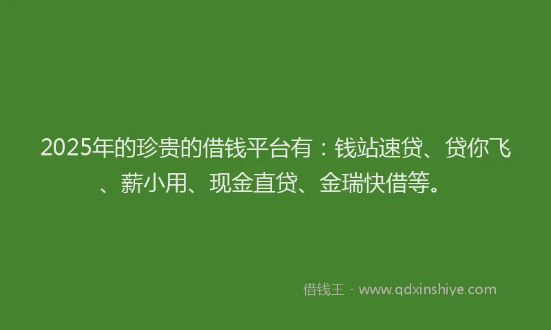 2025年的珍贵的借钱平台有：钱站速贷、贷你飞、薪小用、现金直贷、金瑞快借等。