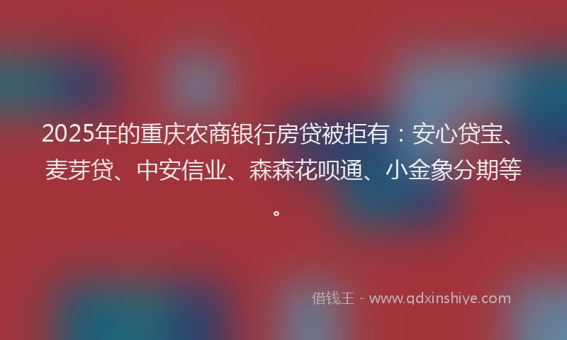2025年的重庆农商银行房贷被拒有：安心贷宝、麦芽贷、中安信业、森森花呗通、小金象分期等。