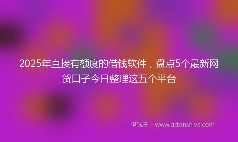 2025年直接有额度的借钱软件，盘点5个最新网贷口子今日整理这五个平台