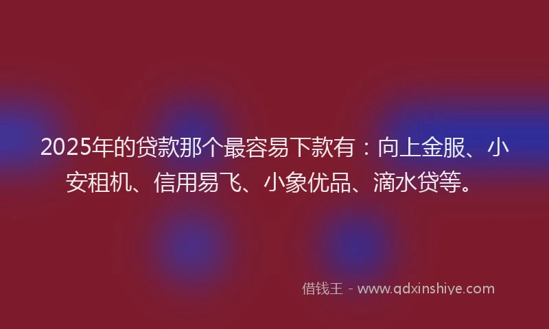 2025年的贷款那个最容易下款有：向上金服、小安租机、信用易飞、小象优品、滴水贷等。