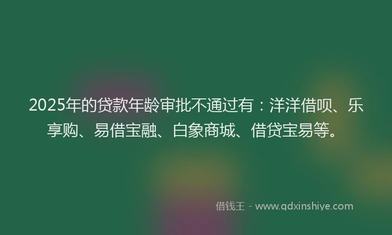 2025年的贷款年龄审批不通过有：洋洋借呗、乐享购、易借宝融、白象商城、借贷宝易等。