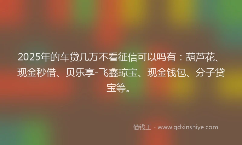 2025年的车贷几万不看征信可以吗有：葫芦花、现金秒借、贝乐享-飞鑫琼宝、现金钱包、分子贷宝等。