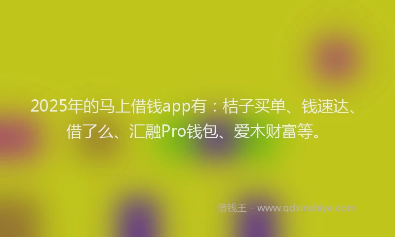 2025年的马上借钱app有：桔子买单、钱速达、借了么、汇融Pro钱包、爱木财富等。