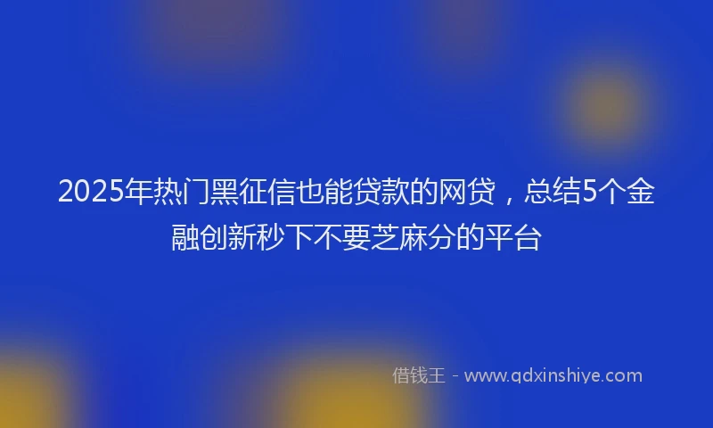 2025年热门黑征信也能贷款的网贷，总结5个金融创新秒下不要芝麻分的平台