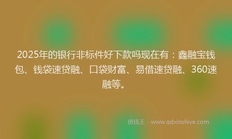 2025年的银行非标件好下款吗现在有：鑫融宝钱包、钱袋速贷融、口袋财富、易借速贷融、360速融等。