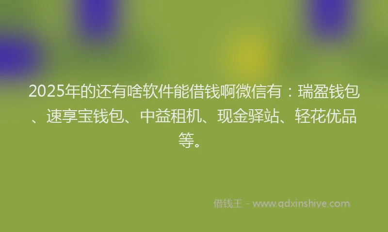 2025年的还有啥软件能借钱啊微信有：瑞盈钱包、速享宝钱包、中益租机、现金驿站、轻花优品等。